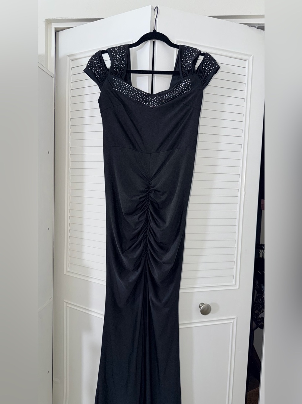 Black Rhinestone Ruched Maxi Dress – Size S/M - Picture 6 of 7